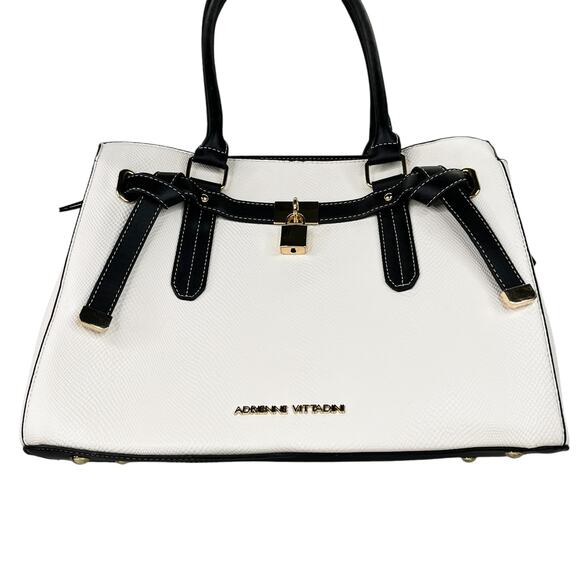 Adrienne Vittadini Madison Avenue Collection Satchel Lock White Black - Picture 13 of 16